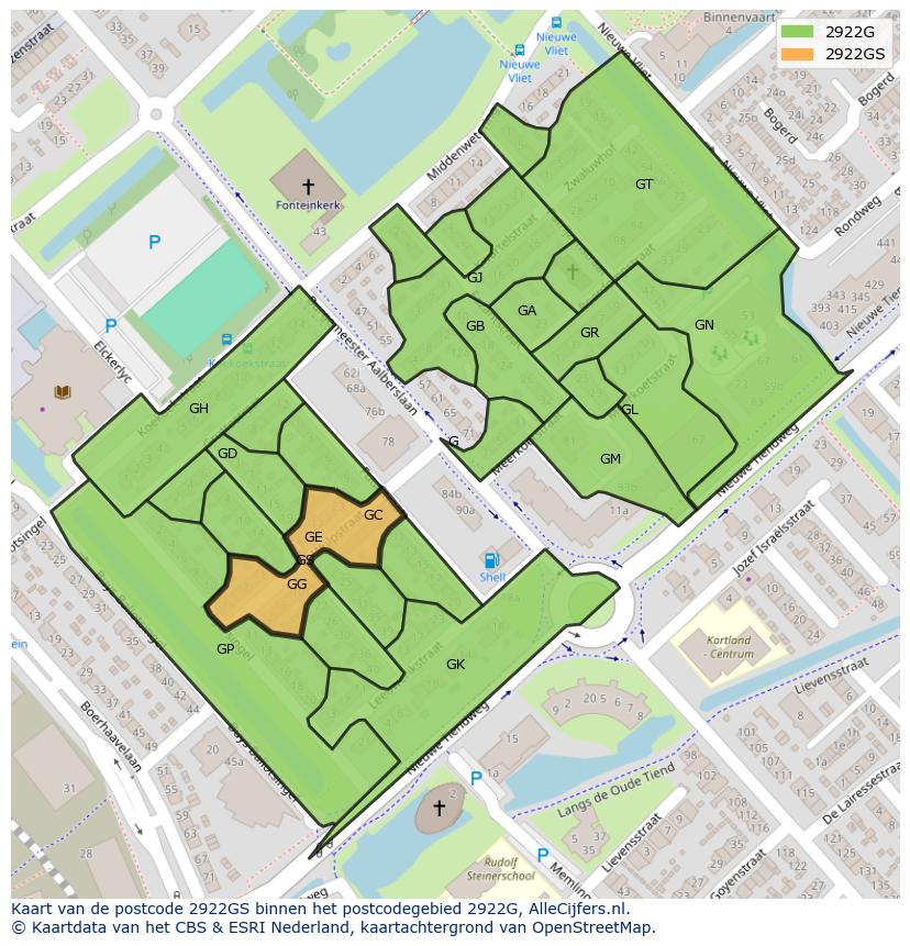 Afbeelding van het postcodegebied 2922 GS op de kaart.