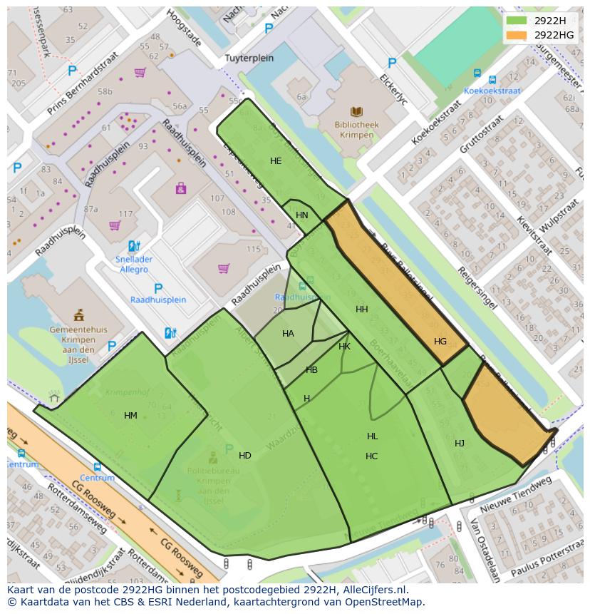 Afbeelding van het postcodegebied 2922 HG op de kaart.