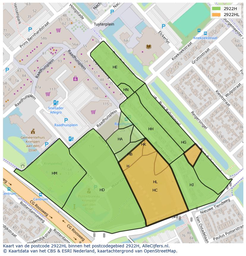 Afbeelding van het postcodegebied 2922 HL op de kaart.