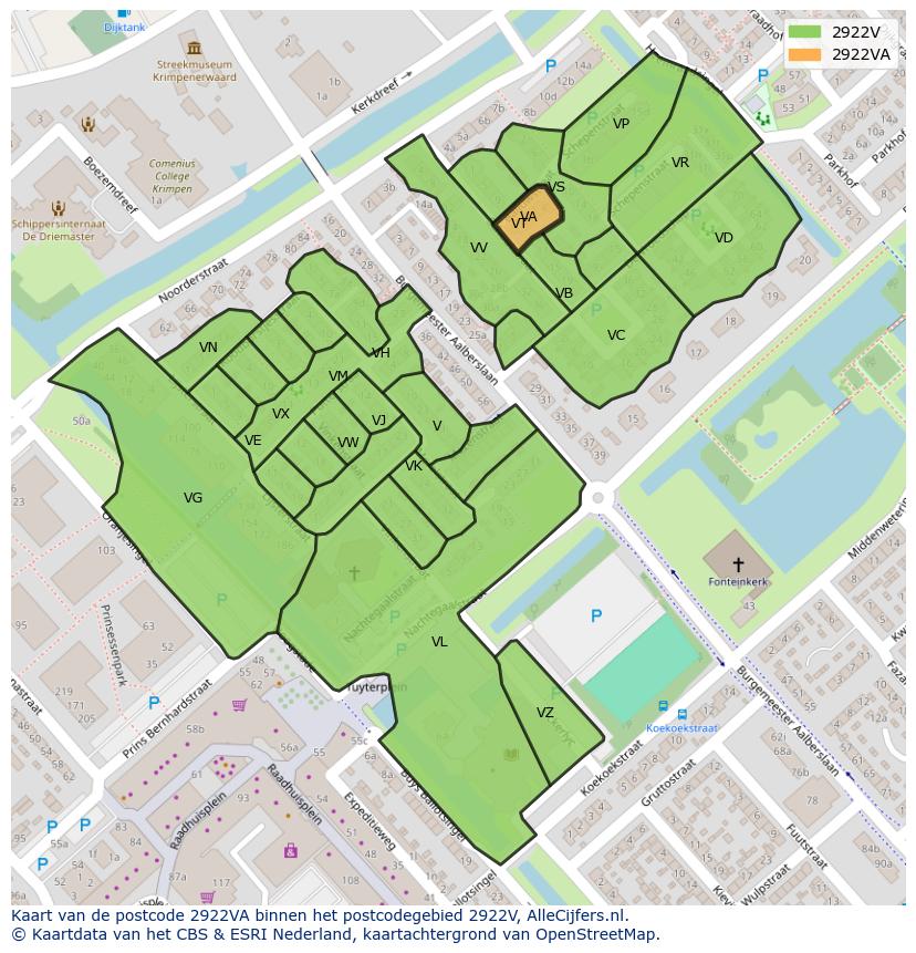 Afbeelding van het postcodegebied 2922 VA op de kaart.