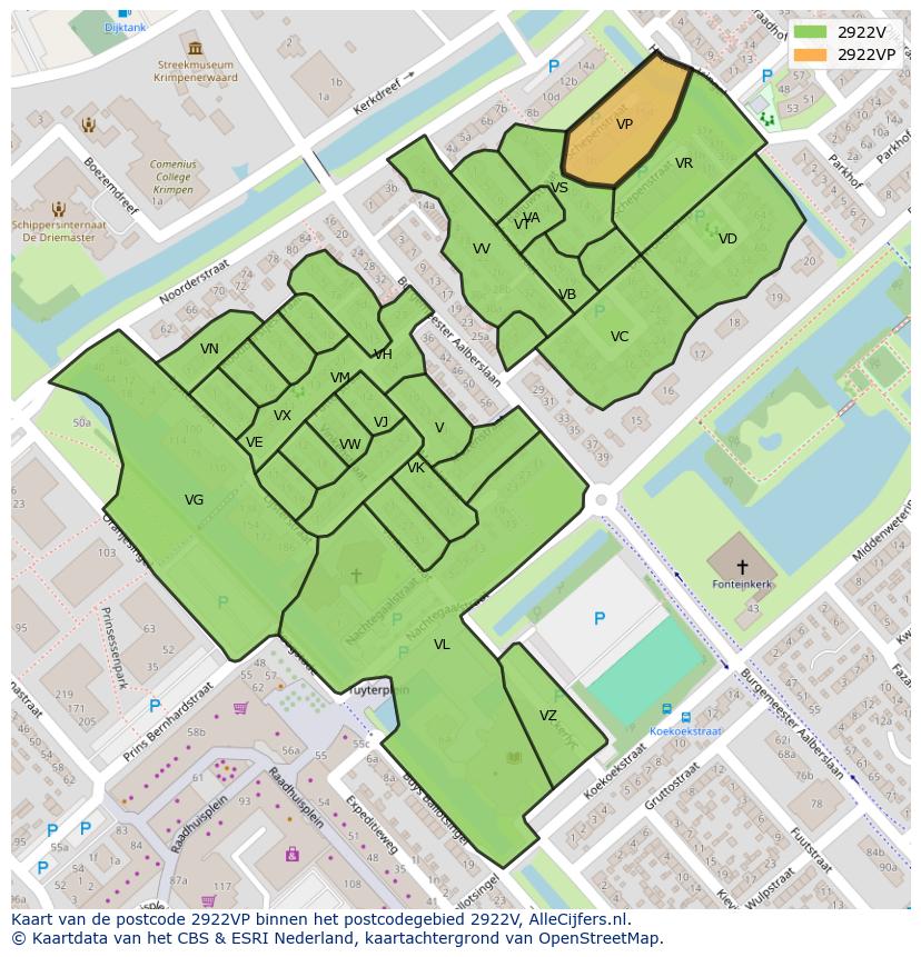 Afbeelding van het postcodegebied 2922 VP op de kaart.