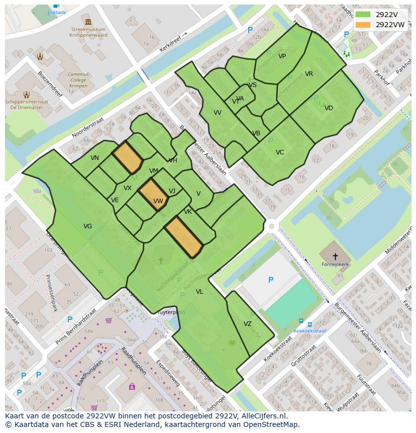 Afbeelding van het postcodegebied 2922 VW op de kaart.