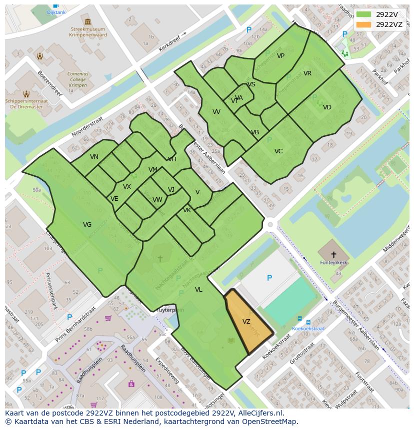 Afbeelding van het postcodegebied 2922 VZ op de kaart.