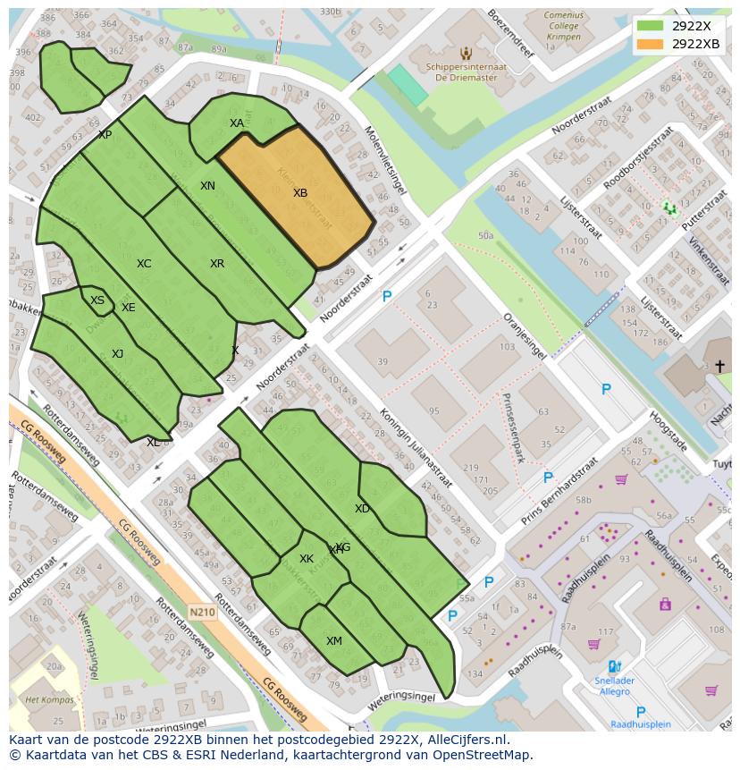 Afbeelding van het postcodegebied 2922 XB op de kaart.