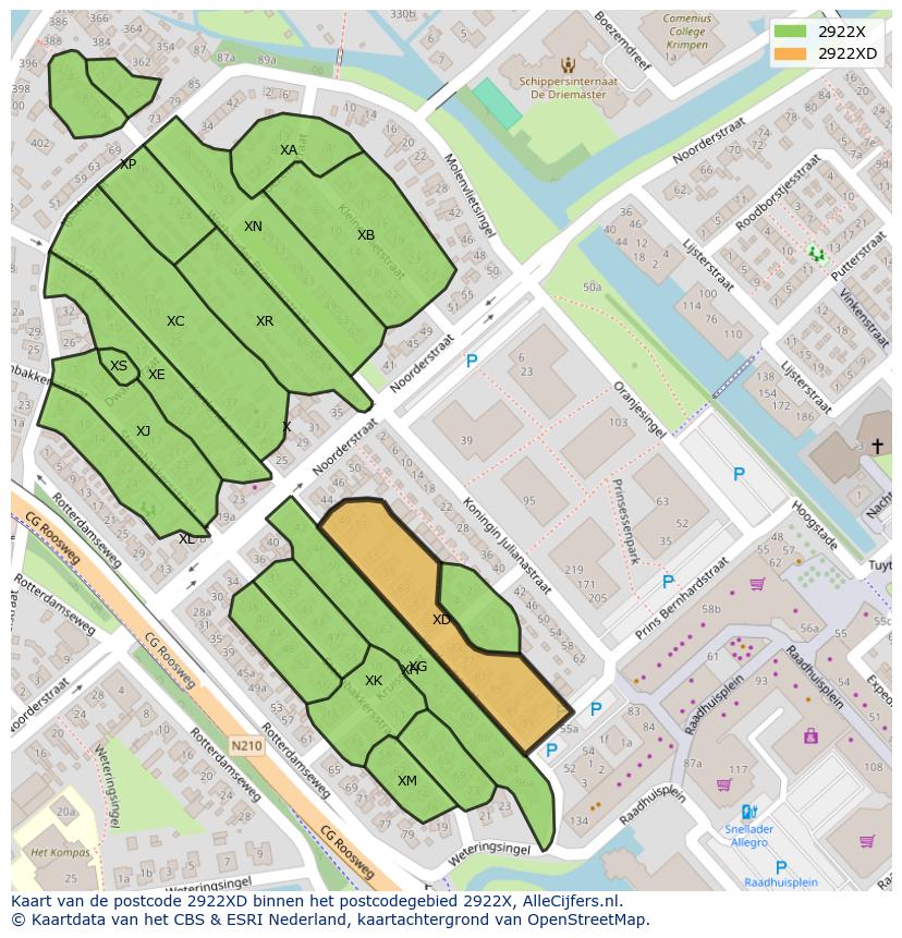 Afbeelding van het postcodegebied 2922 XD op de kaart.