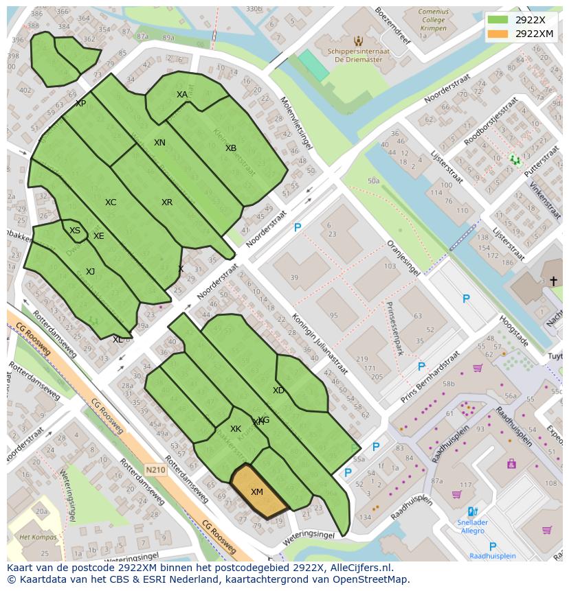 Afbeelding van het postcodegebied 2922 XM op de kaart.