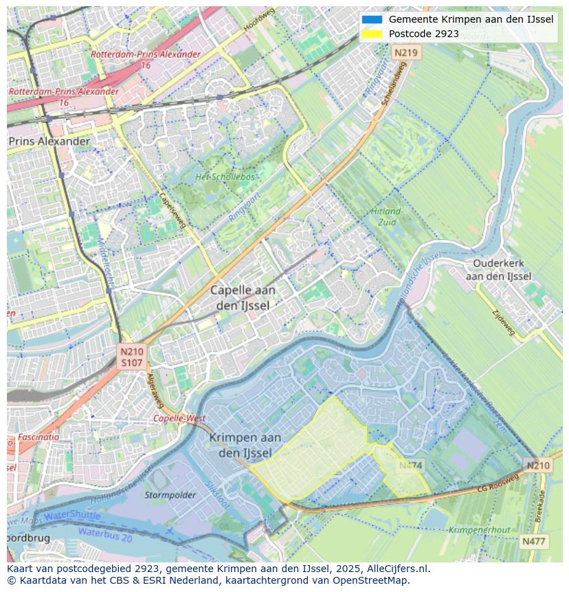 Afbeelding van het postcodegebied 2923 op de kaart.
