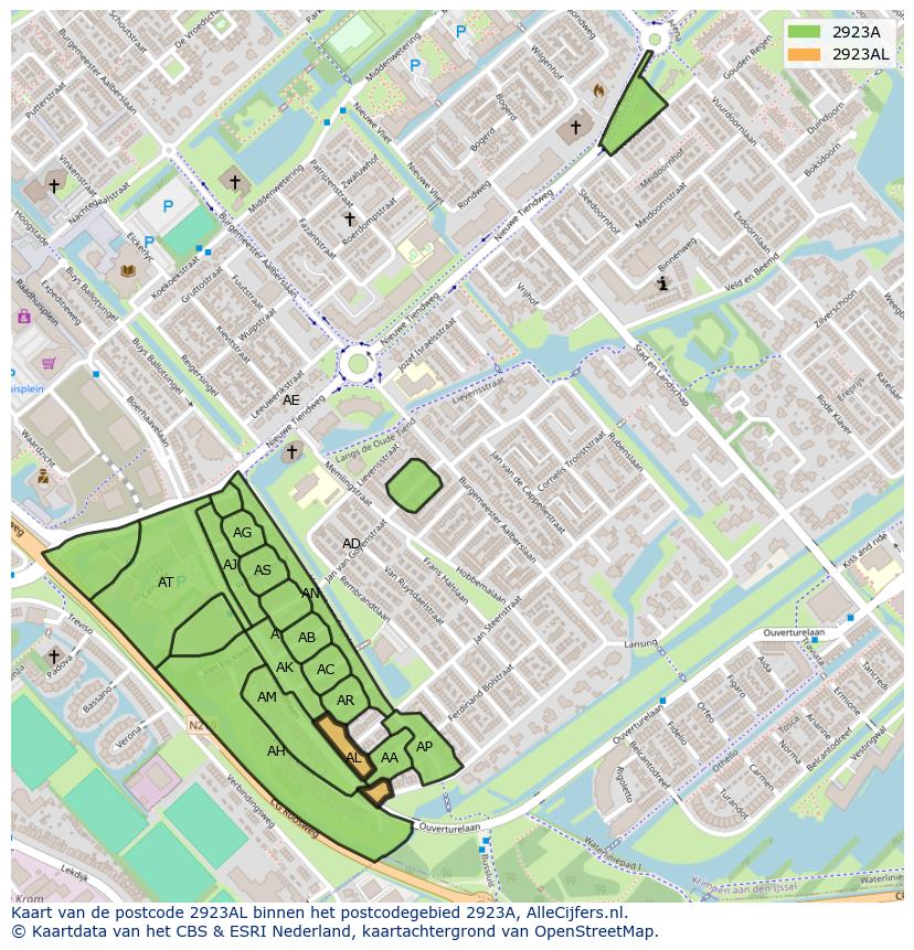 Afbeelding van het postcodegebied 2923 AL op de kaart.