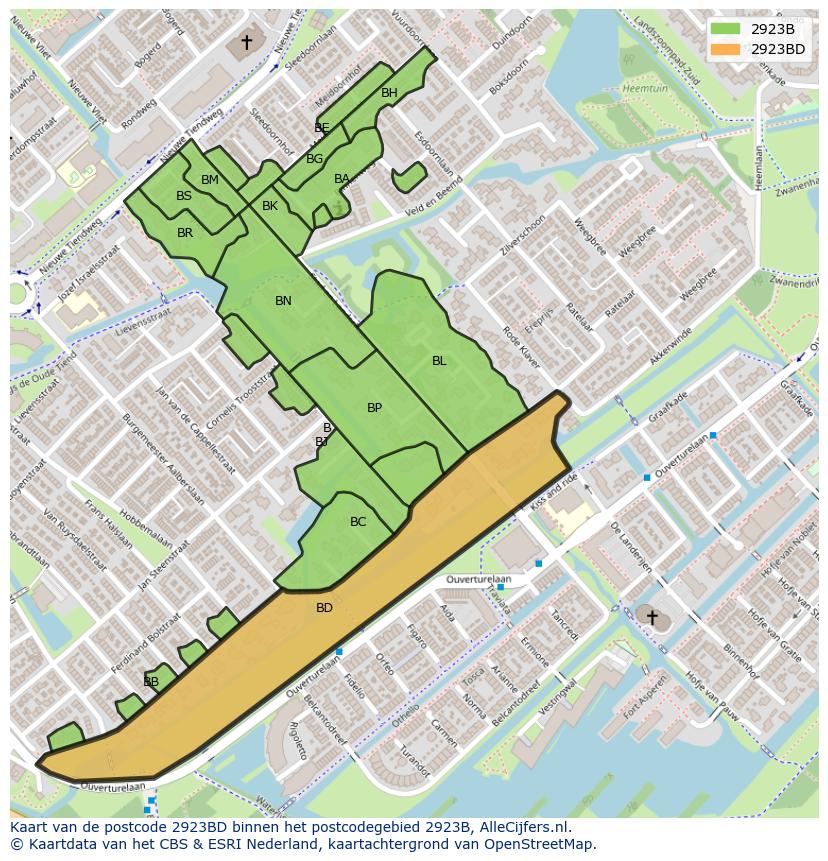 Afbeelding van het postcodegebied 2923 BD op de kaart.