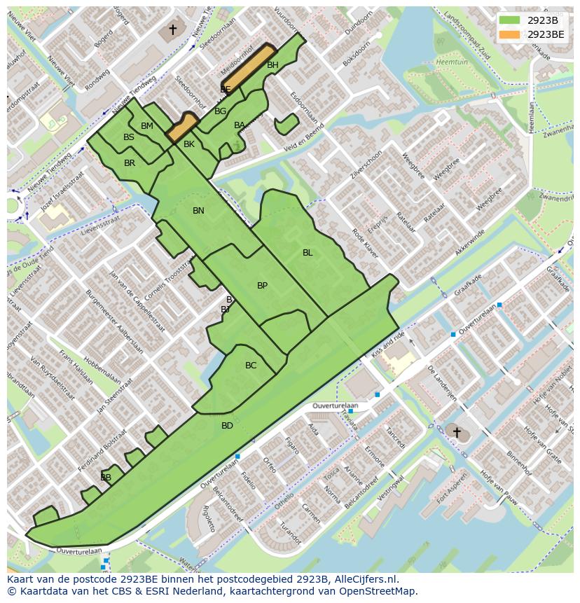 Afbeelding van het postcodegebied 2923 BE op de kaart.