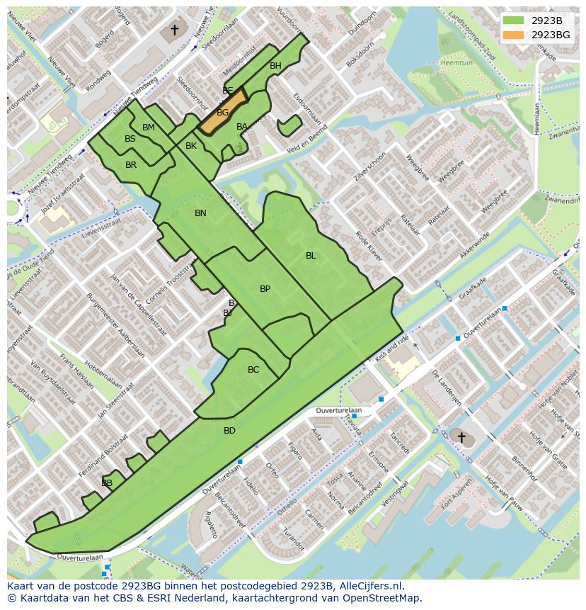 Afbeelding van het postcodegebied 2923 BG op de kaart.