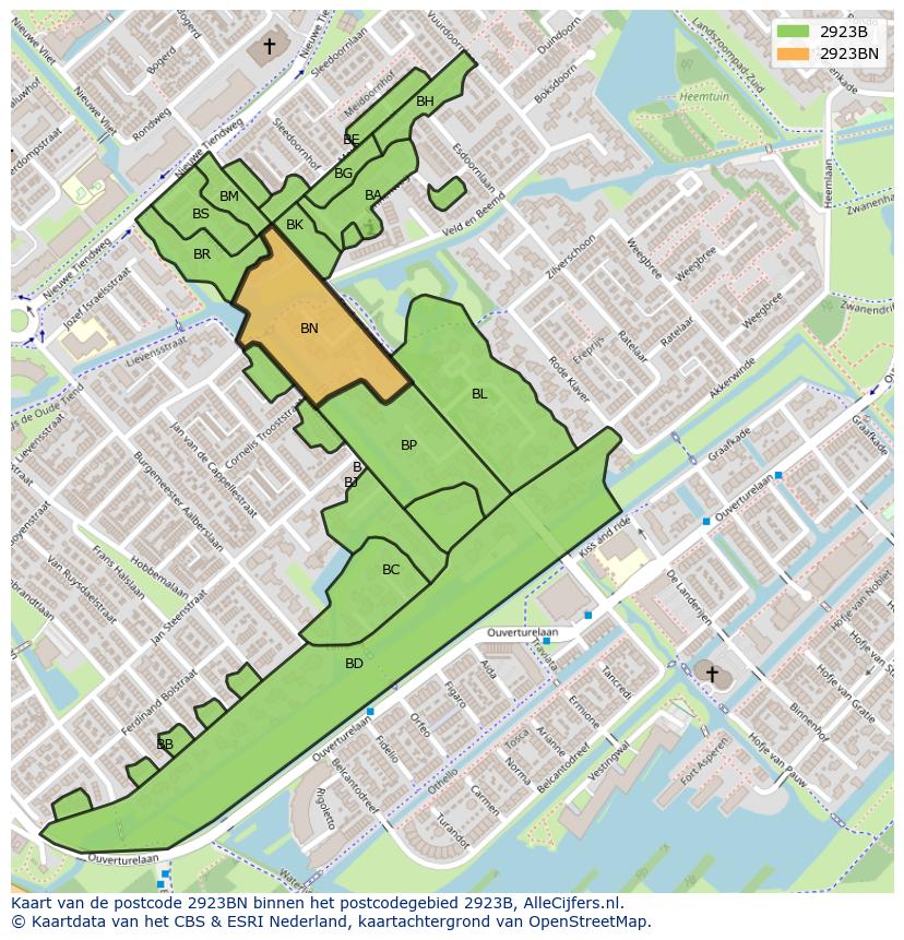 Afbeelding van het postcodegebied 2923 BN op de kaart.