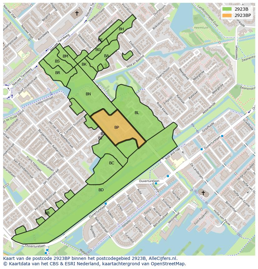 Afbeelding van het postcodegebied 2923 BP op de kaart.