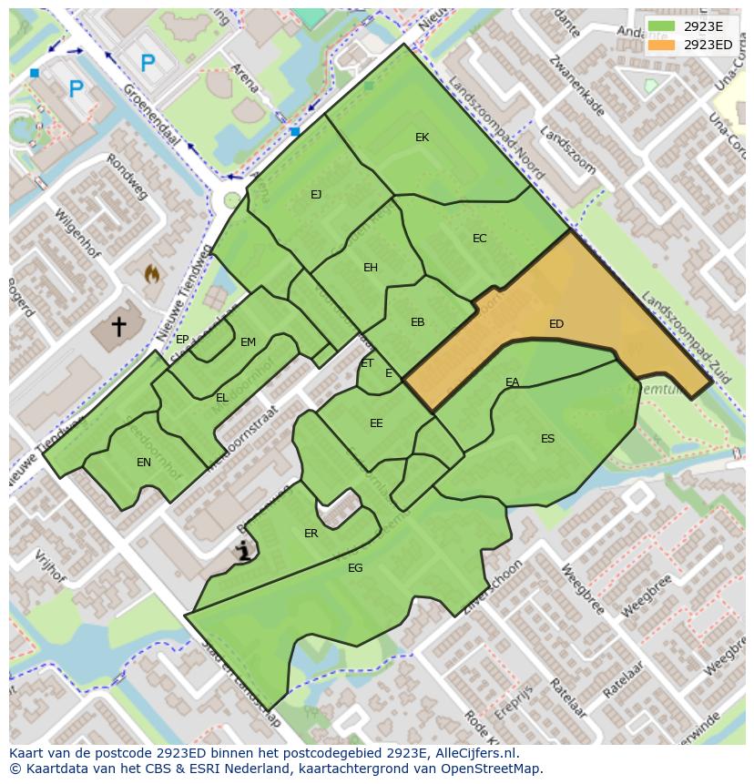 Afbeelding van het postcodegebied 2923 ED op de kaart.