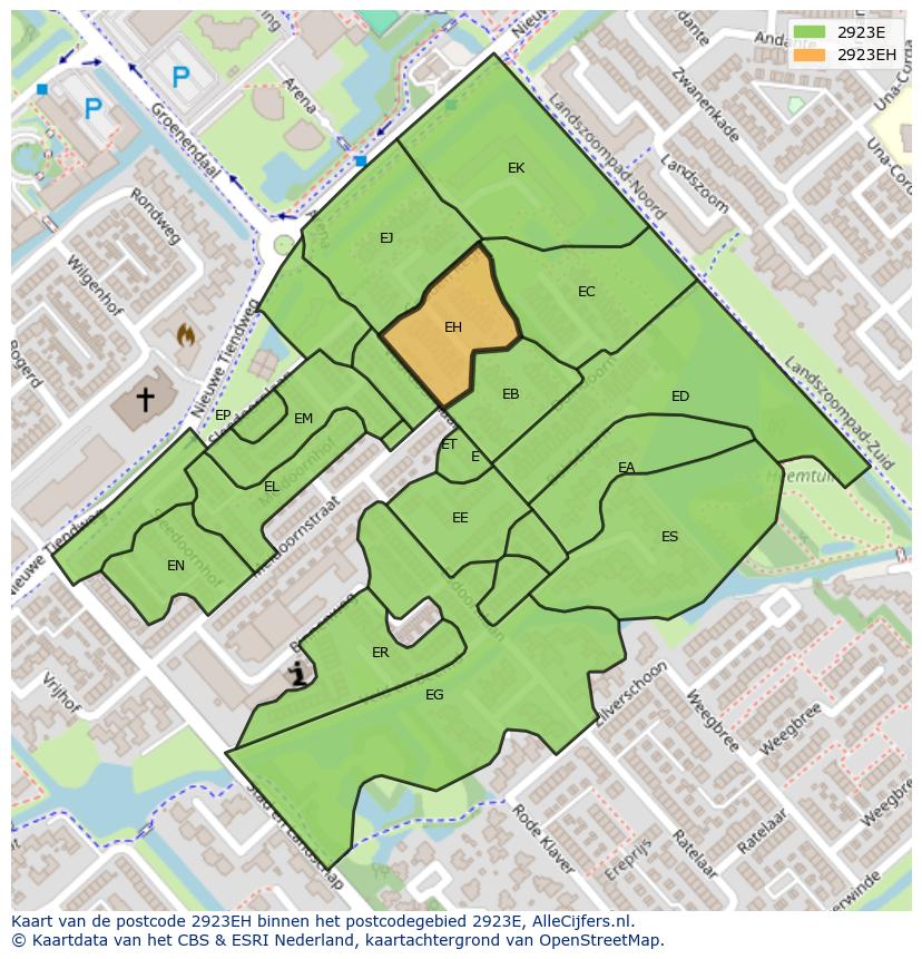Afbeelding van het postcodegebied 2923 EH op de kaart.