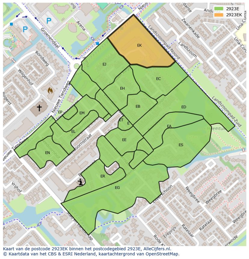 Afbeelding van het postcodegebied 2923 EK op de kaart.