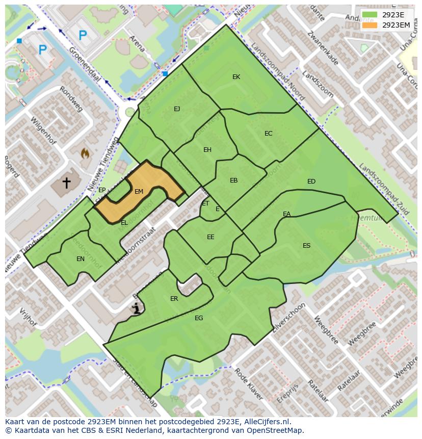 Afbeelding van het postcodegebied 2923 EM op de kaart.
