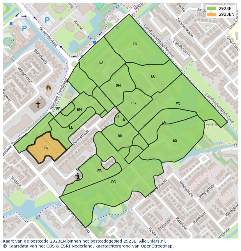 Afbeelding van het postcodegebied 2923 EN op de kaart.