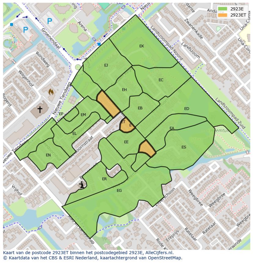 Afbeelding van het postcodegebied 2923 ET op de kaart.