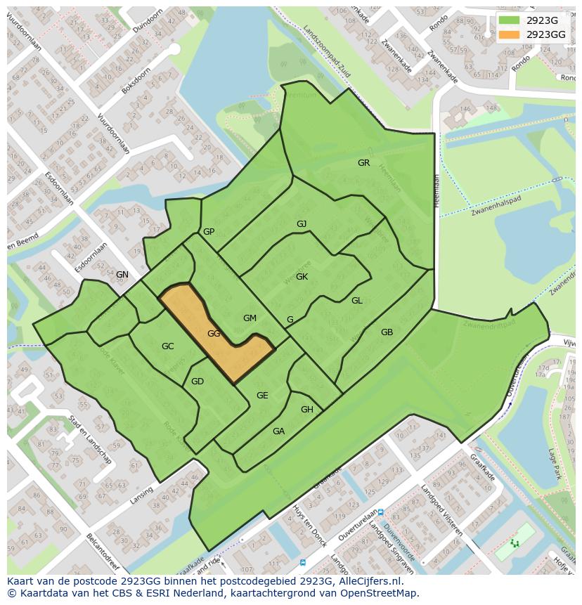 Afbeelding van het postcodegebied 2923 GG op de kaart.