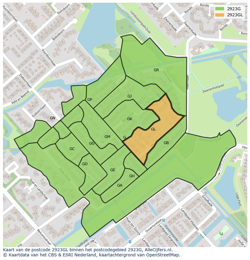 Afbeelding van het postcodegebied 2923 GL op de kaart.