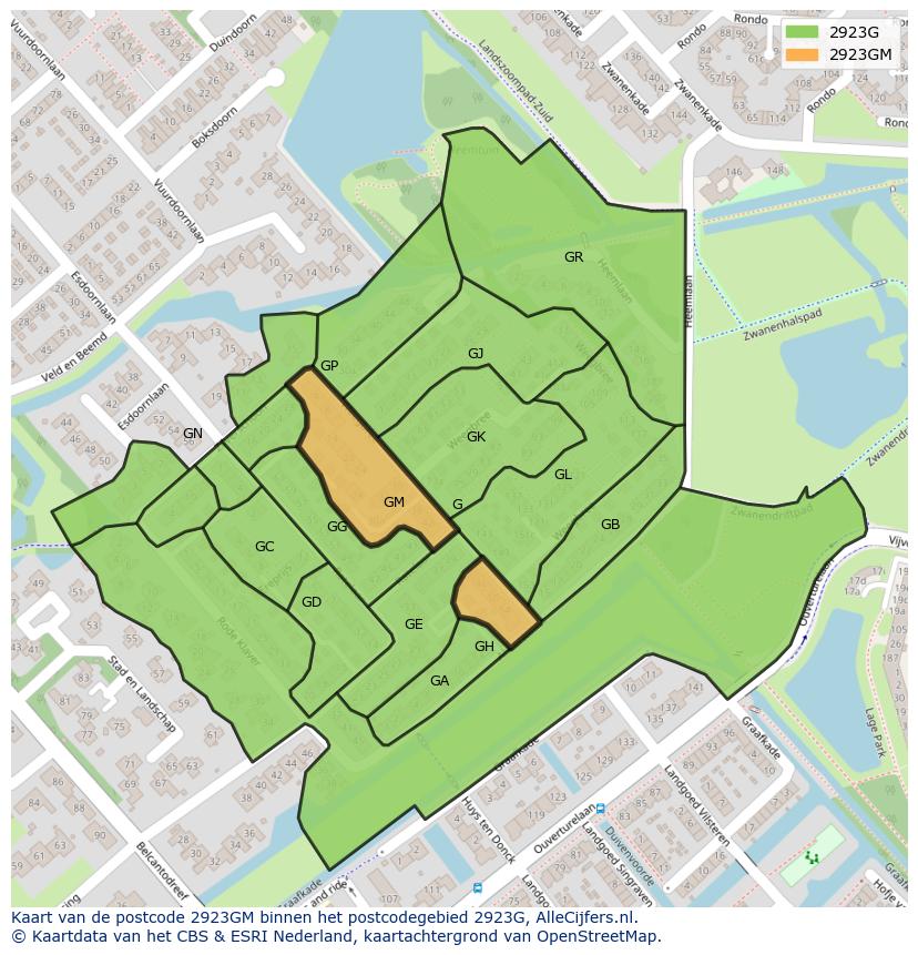 Afbeelding van het postcodegebied 2923 GM op de kaart.