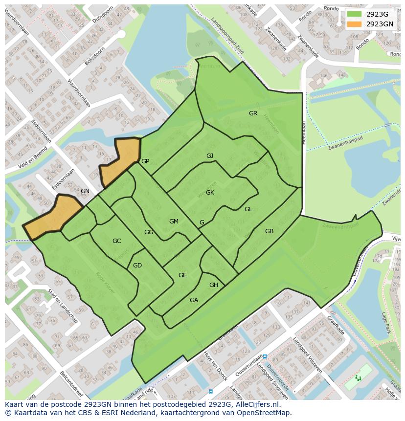 Afbeelding van het postcodegebied 2923 GN op de kaart.