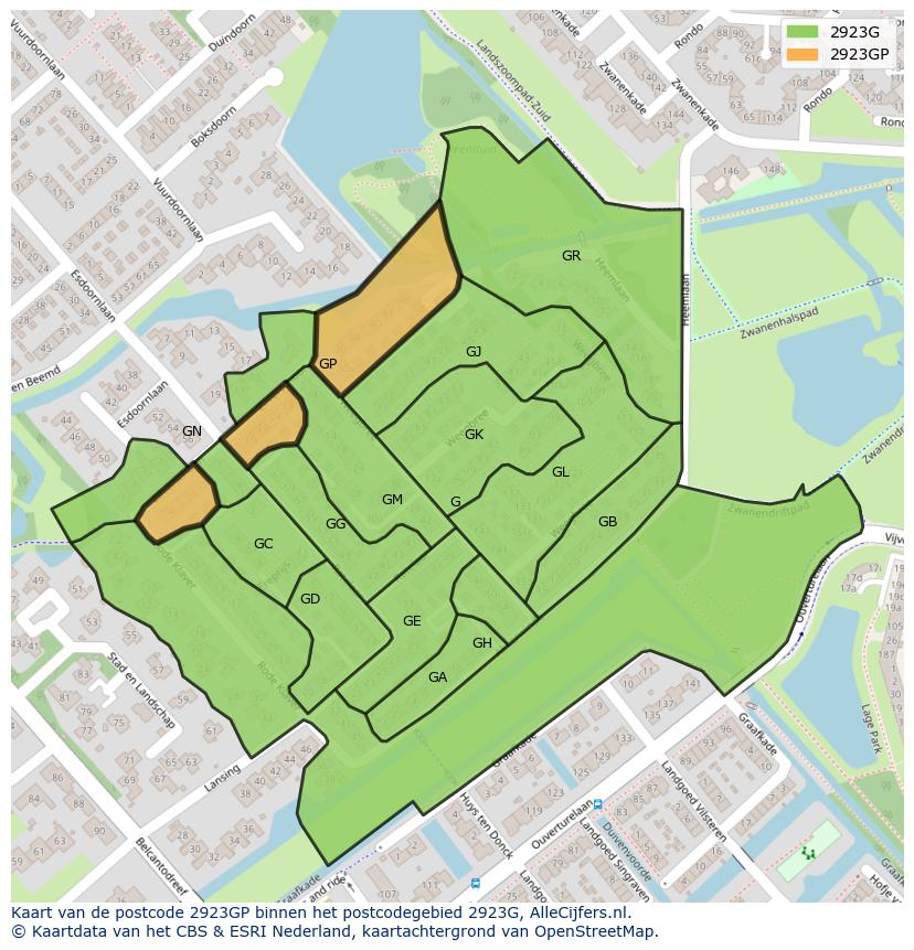 Afbeelding van het postcodegebied 2923 GP op de kaart.