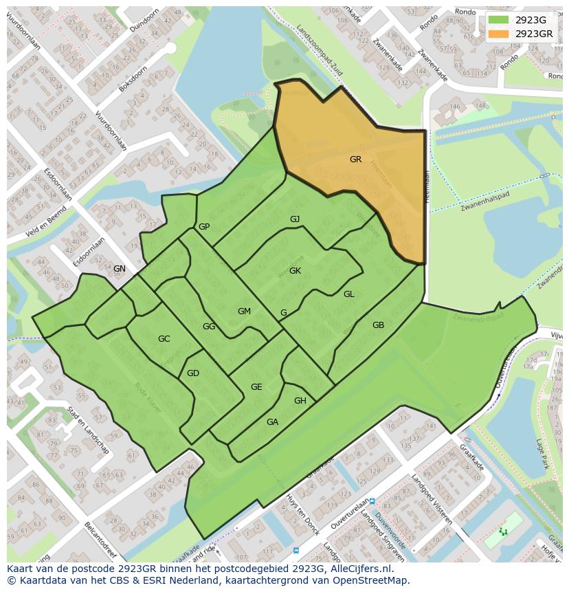 Afbeelding van het postcodegebied 2923 GR op de kaart.