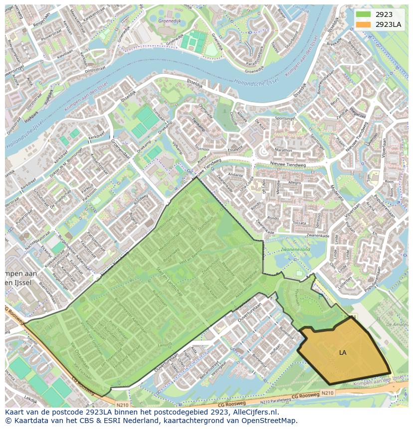 Afbeelding van het postcodegebied 2923 LA op de kaart.