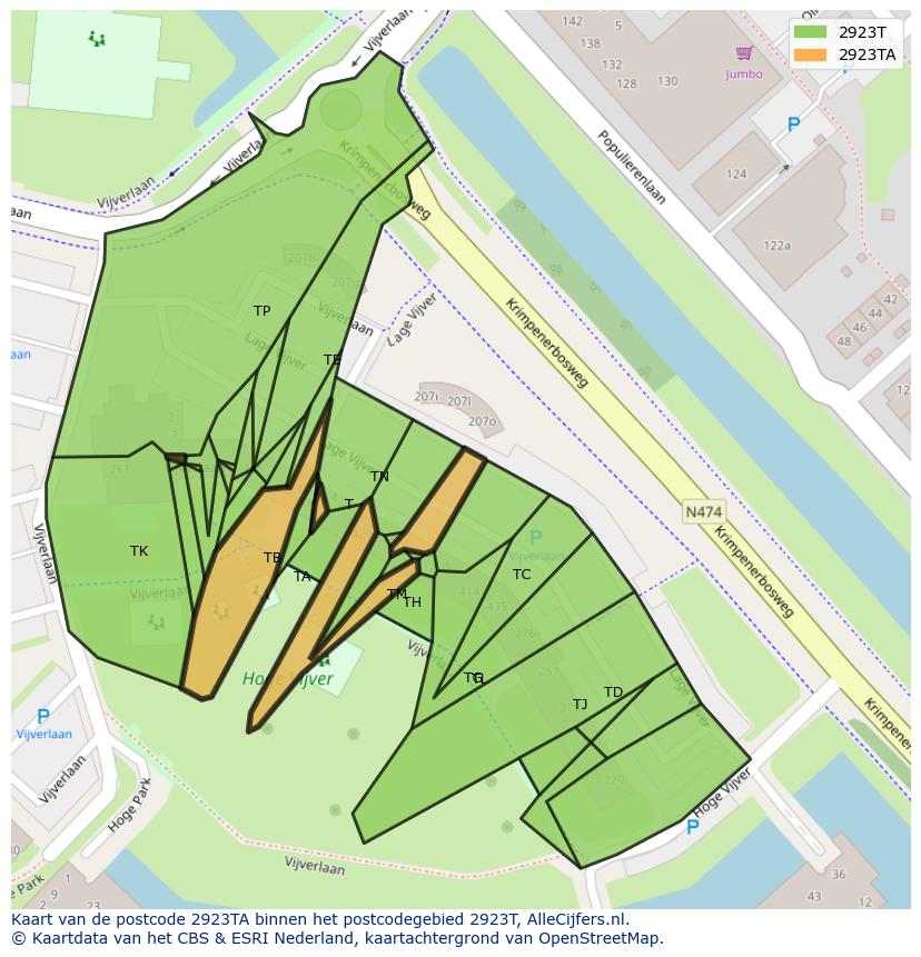 Afbeelding van het postcodegebied 2923 TA op de kaart.