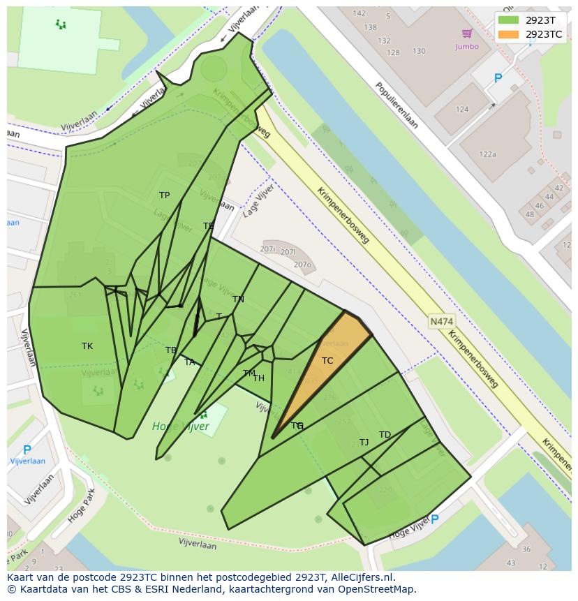 Afbeelding van het postcodegebied 2923 TC op de kaart.
