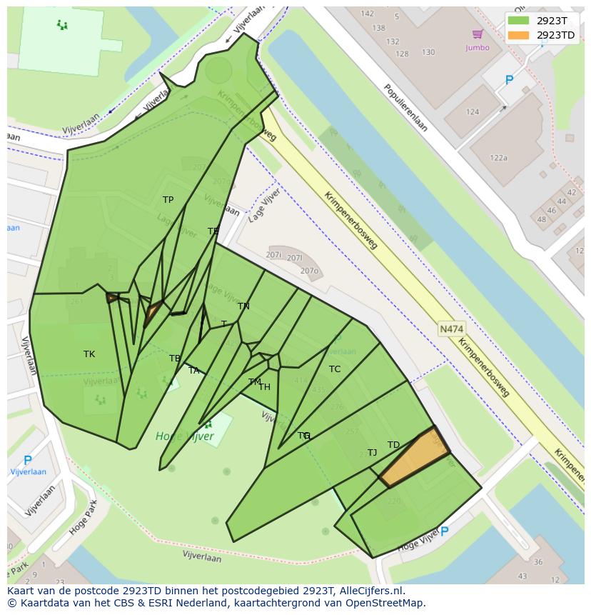 Afbeelding van het postcodegebied 2923 TD op de kaart.
