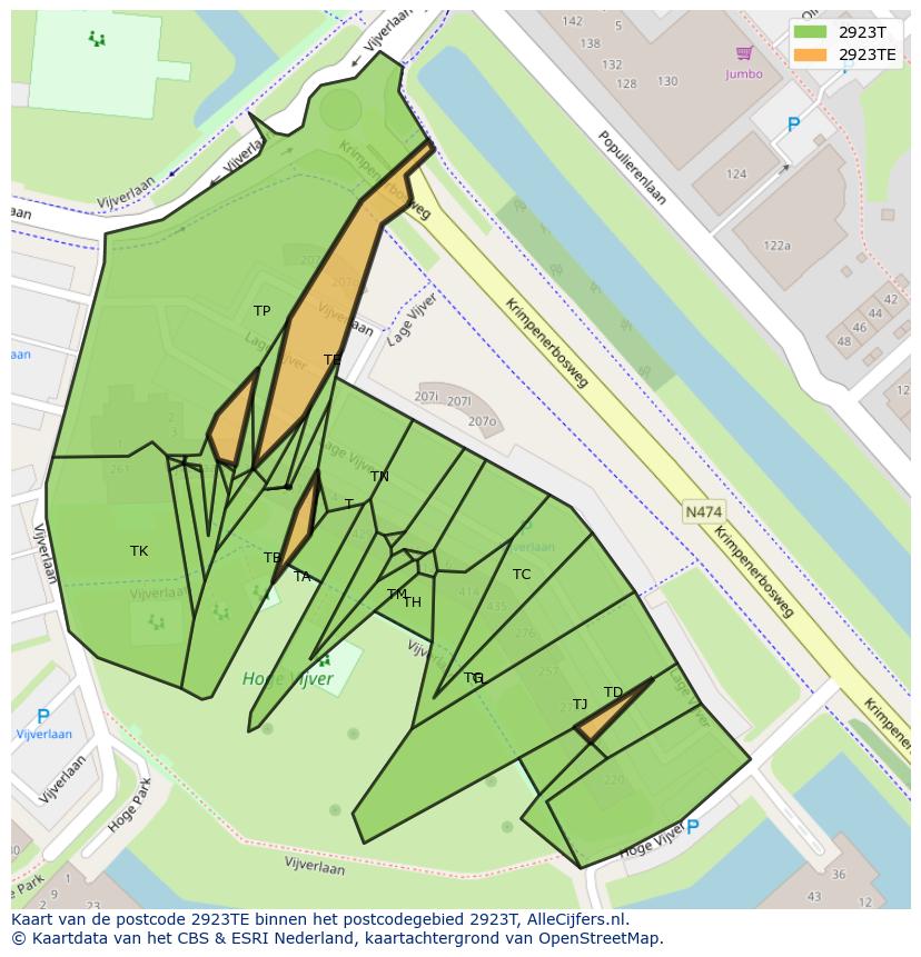 Afbeelding van het postcodegebied 2923 TE op de kaart.