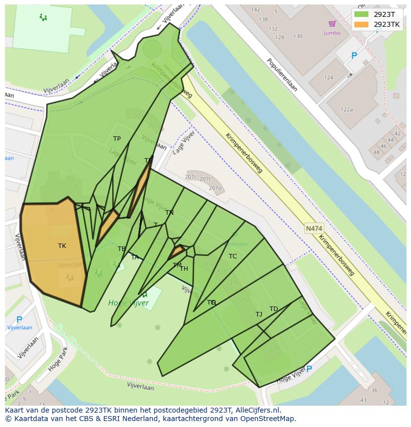 Afbeelding van het postcodegebied 2923 TK op de kaart.