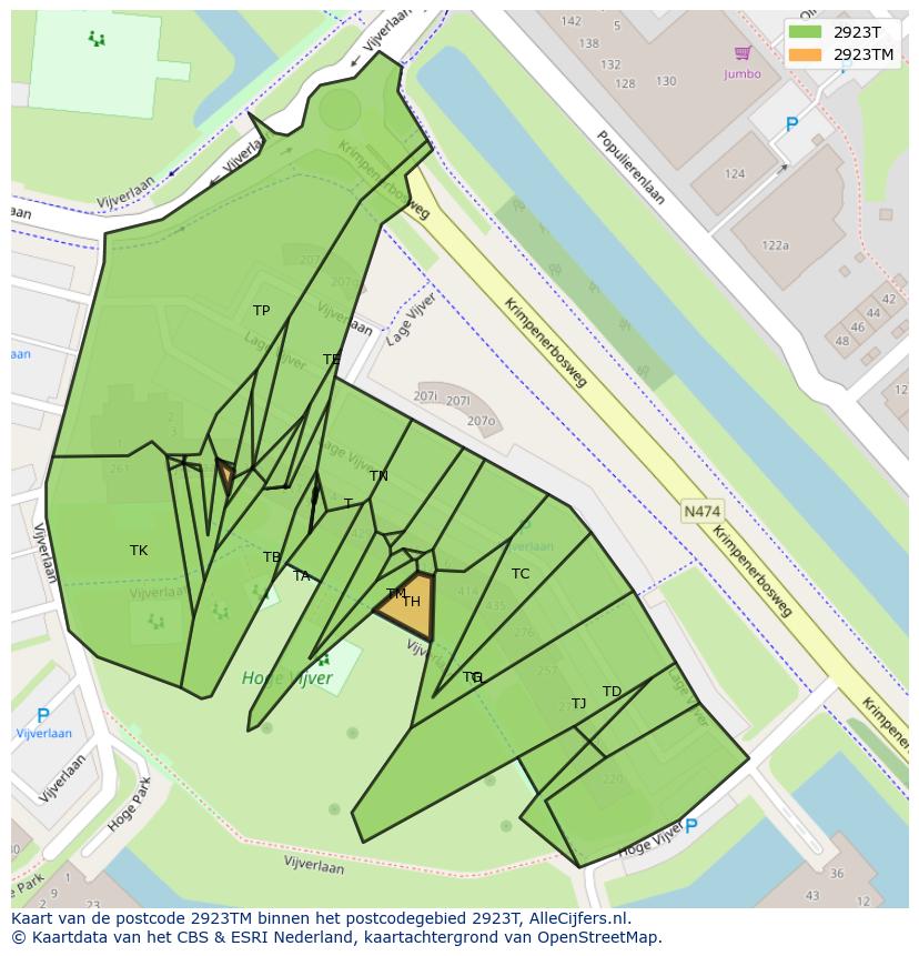 Afbeelding van het postcodegebied 2923 TM op de kaart.