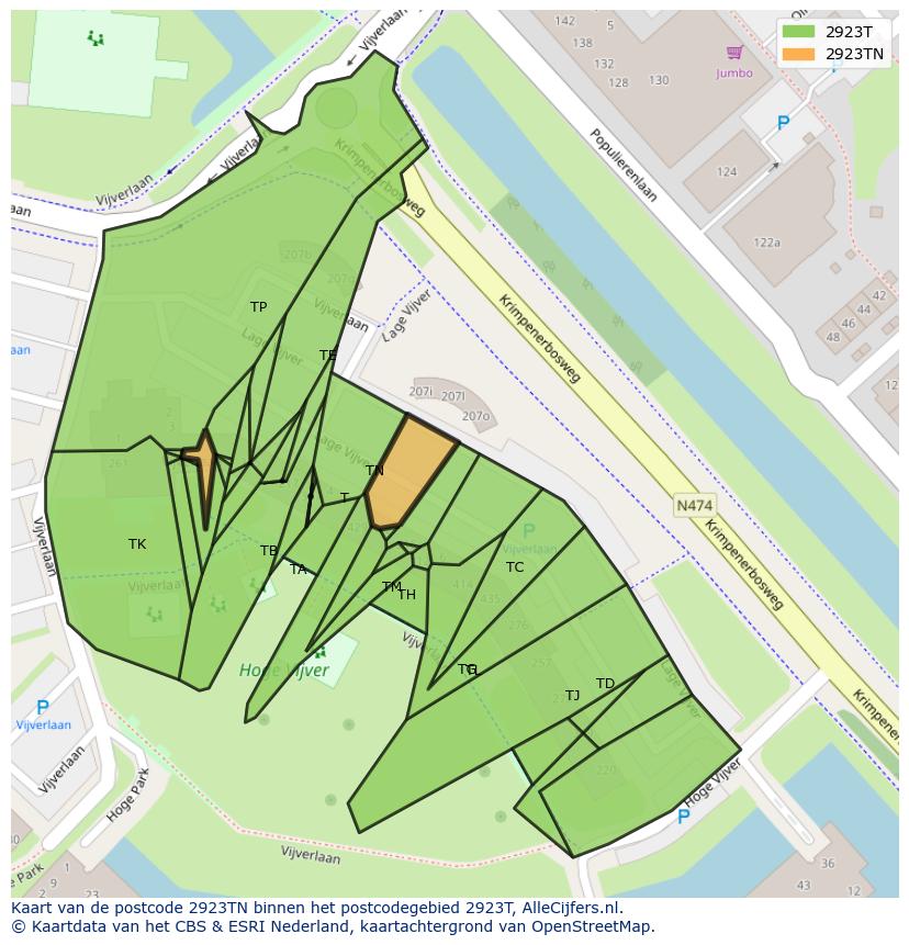 Afbeelding van het postcodegebied 2923 TN op de kaart.