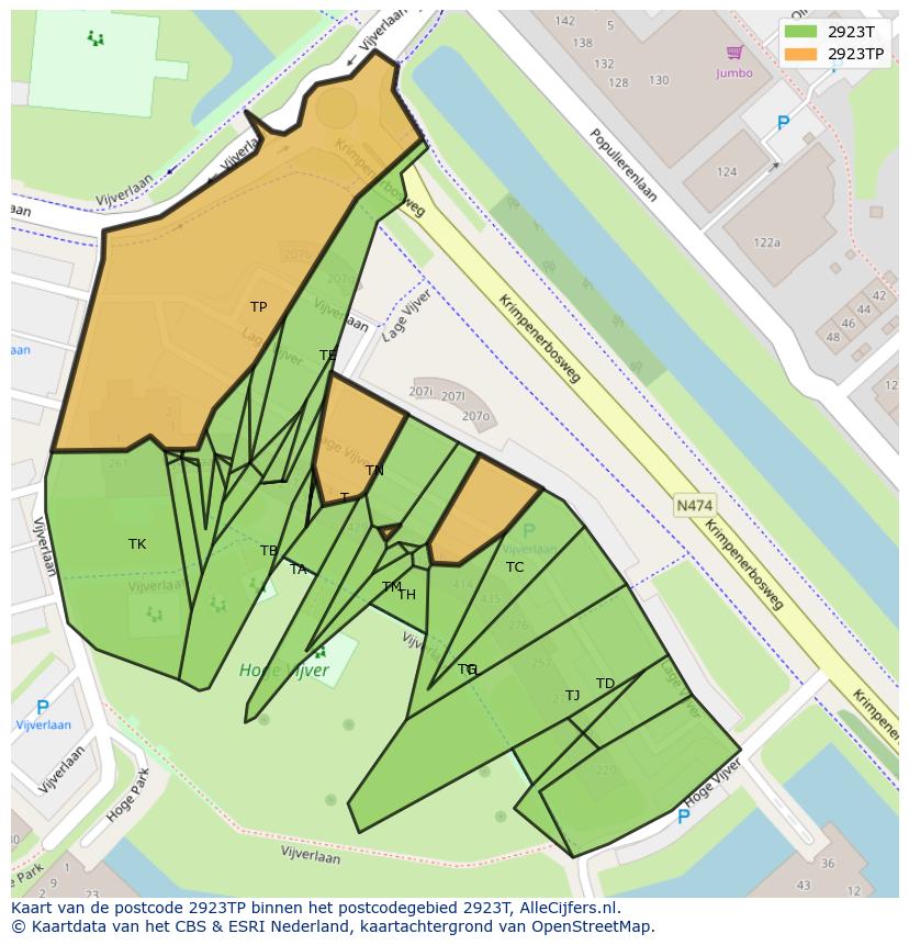 Afbeelding van het postcodegebied 2923 TP op de kaart.