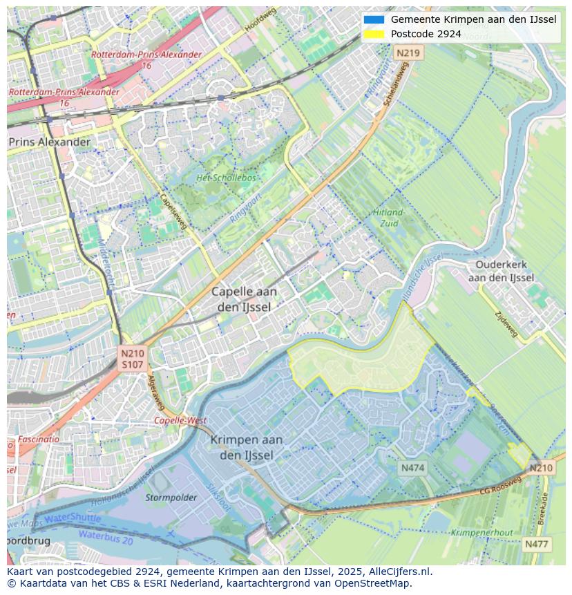 Afbeelding van het postcodegebied 2924 op de kaart.