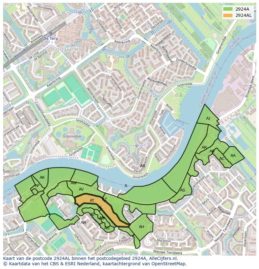 Afbeelding van het postcodegebied 2924 AL op de kaart.