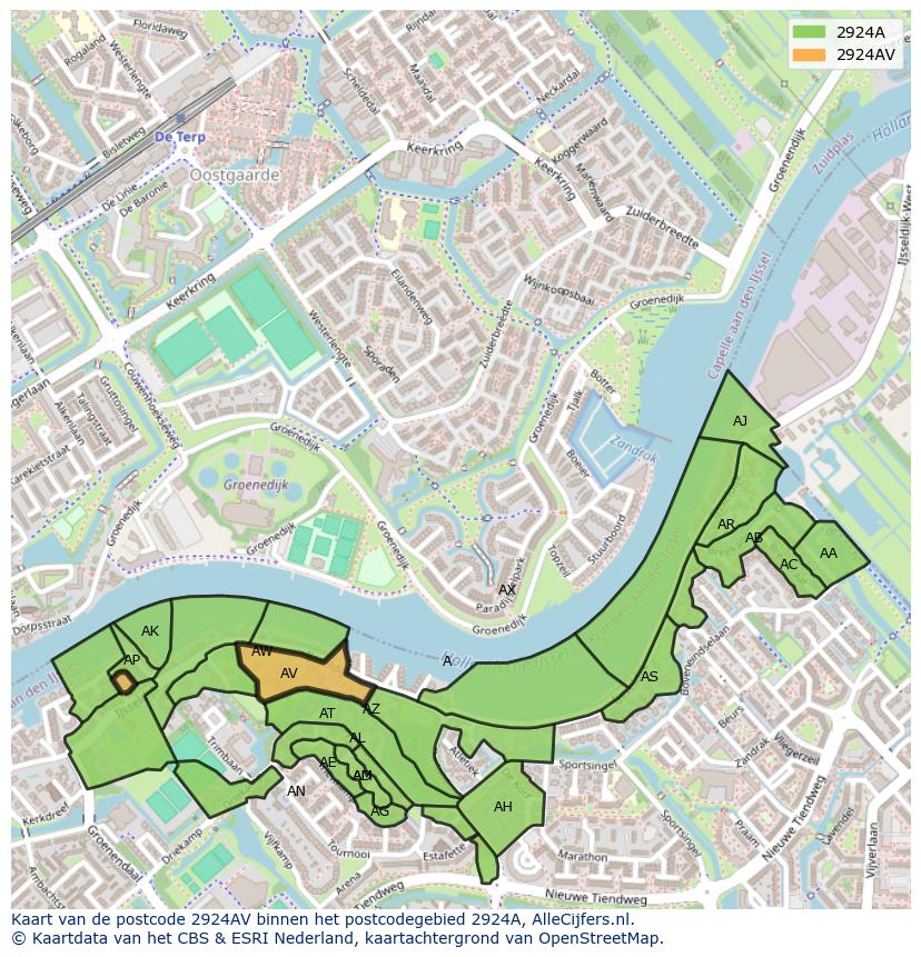 Afbeelding van het postcodegebied 2924 AV op de kaart.