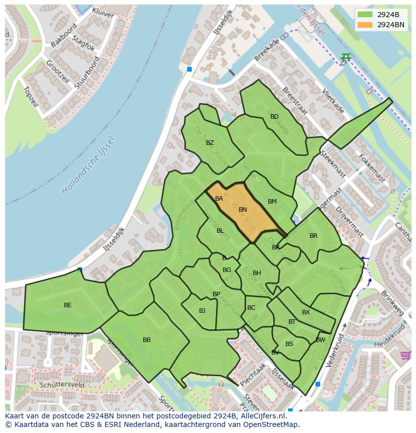 Afbeelding van het postcodegebied 2924 BN op de kaart.