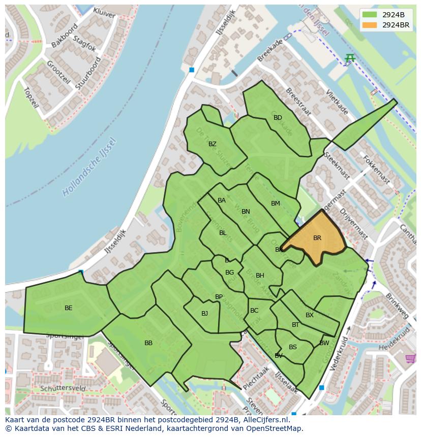 Afbeelding van het postcodegebied 2924 BR op de kaart.