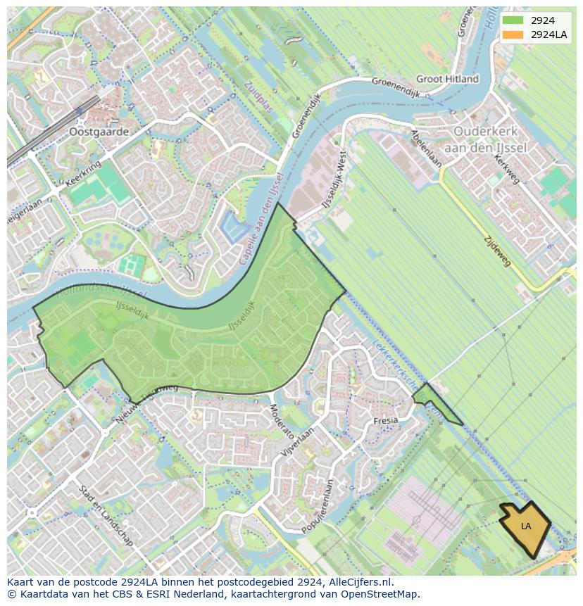 Afbeelding van het postcodegebied 2924 LA op de kaart.