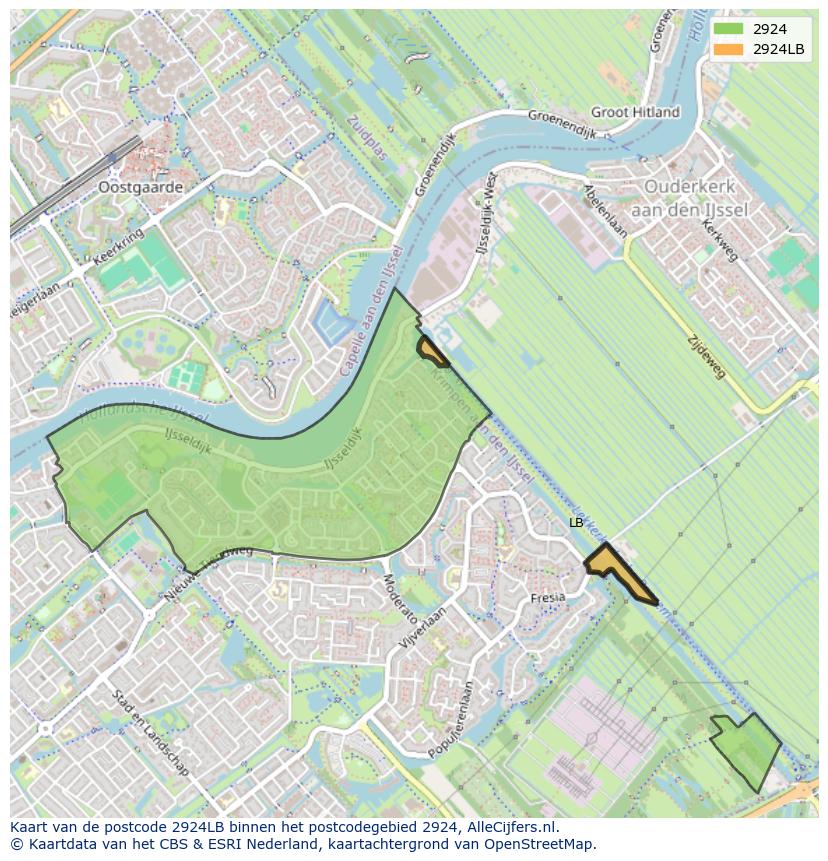 Afbeelding van het postcodegebied 2924 LB op de kaart.