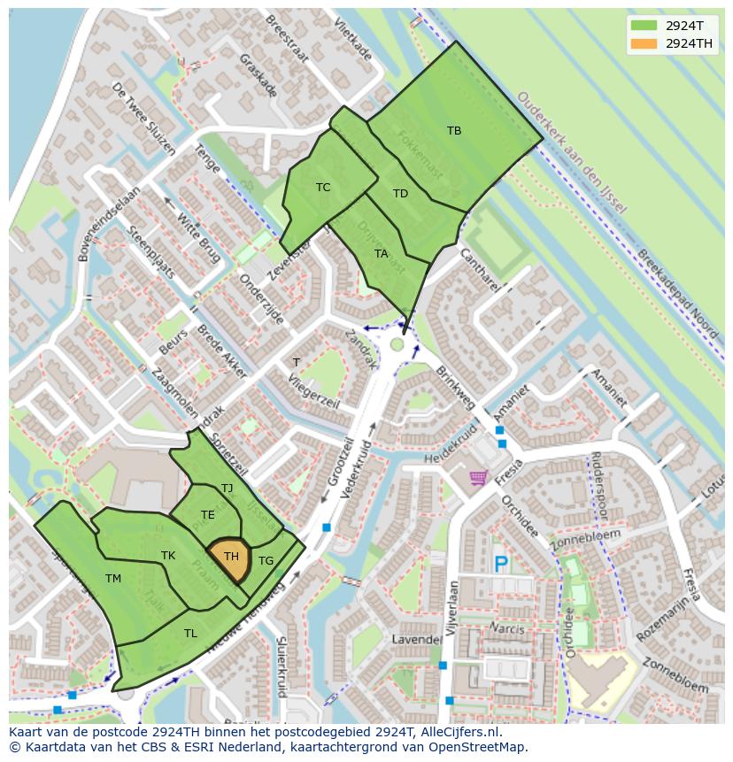 Afbeelding van het postcodegebied 2924 TH op de kaart.