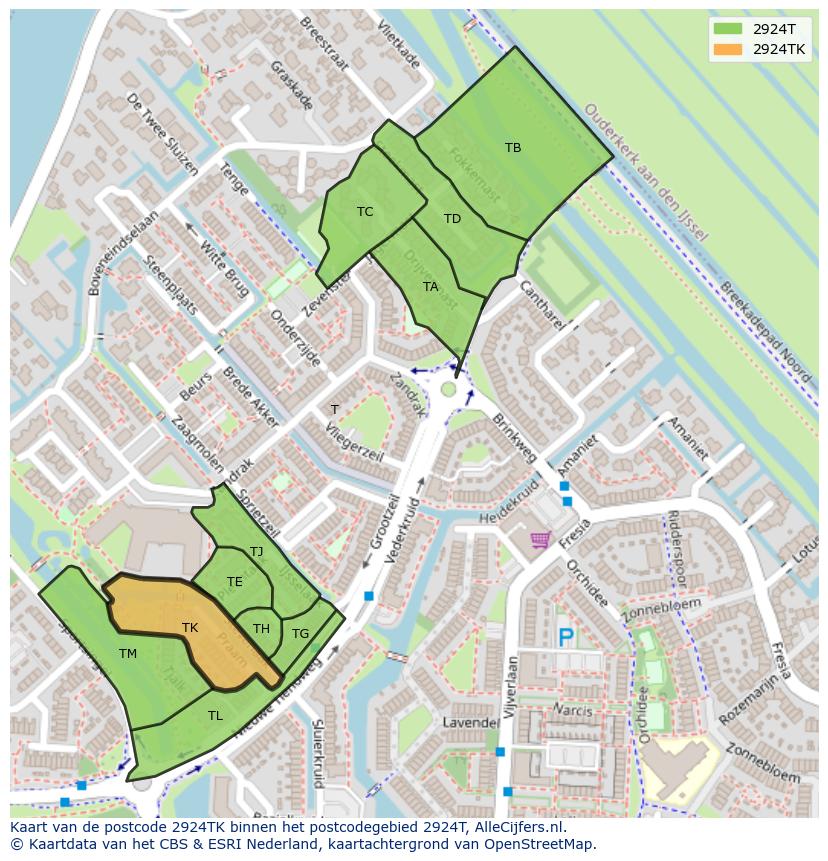 Afbeelding van het postcodegebied 2924 TK op de kaart.