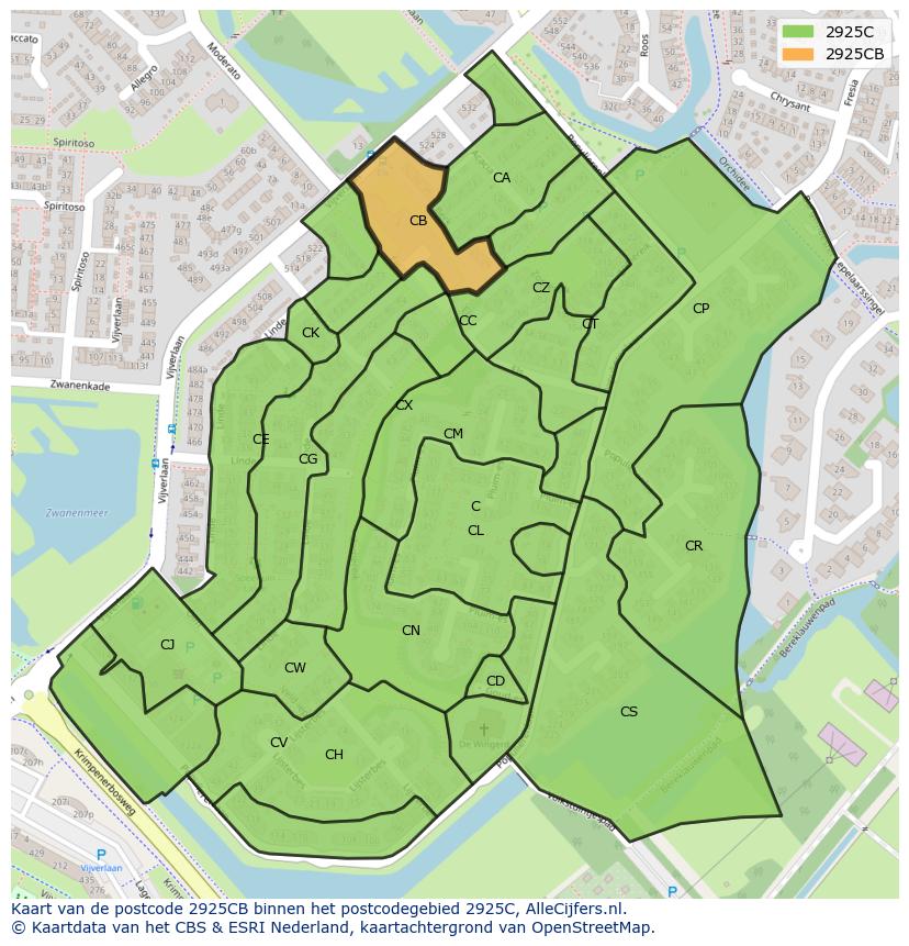 Afbeelding van het postcodegebied 2925 CB op de kaart.