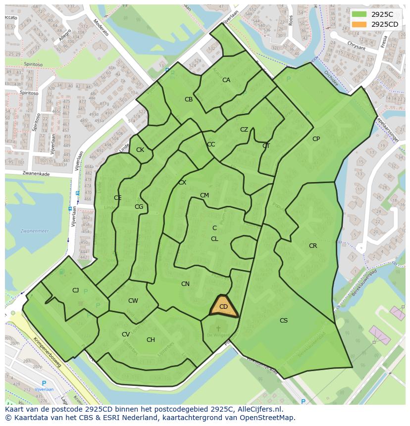 Afbeelding van het postcodegebied 2925 CD op de kaart.