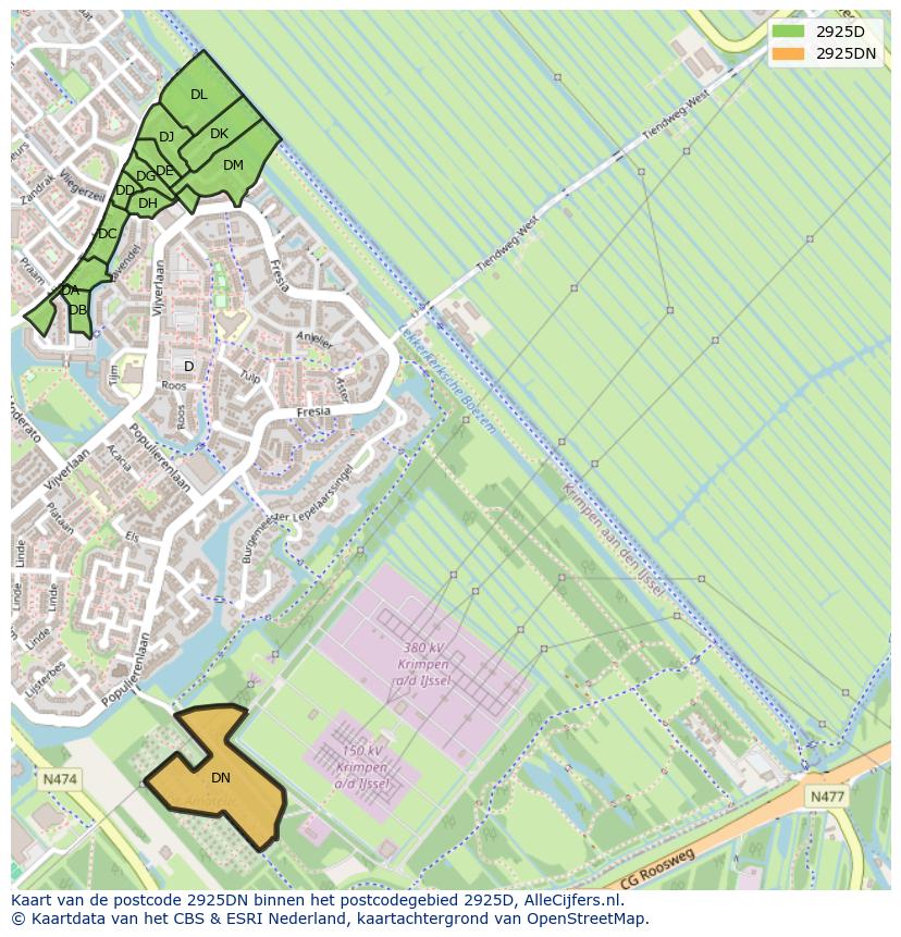 Afbeelding van het postcodegebied 2925 DN op de kaart.